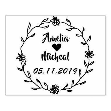 Rustic Laurel Country Wreath Wedding Save the Date Rubber Stamp