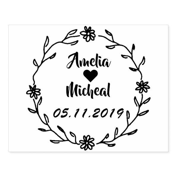 Rustic Laurel Country Wreath Wedding Save the Date Rubber Stamp