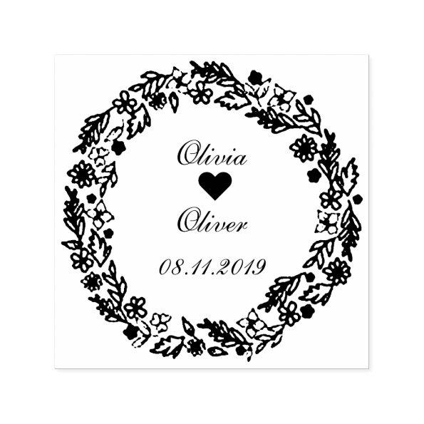 Rustic Laurel Country Wreath Wedding Save the Date Self-inking Stamp