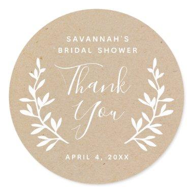 Rustic laurel Kraft bridal shower thank you Classic Round Sticker