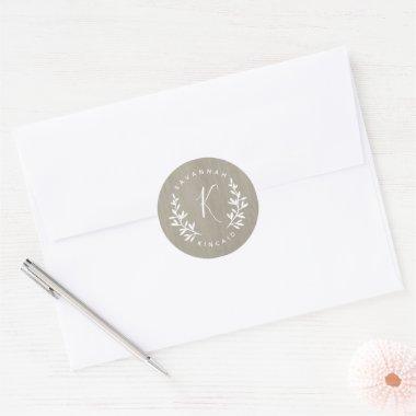 Rustic laurel wood monogram envelope or favor classic round sticker