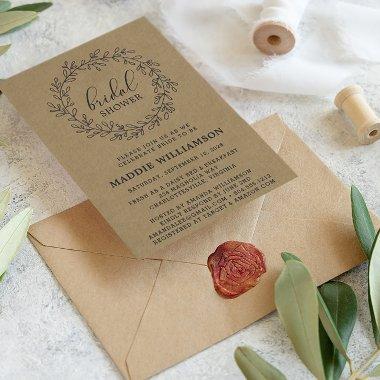 Rustic Laurel Wreath Kraft  Invite