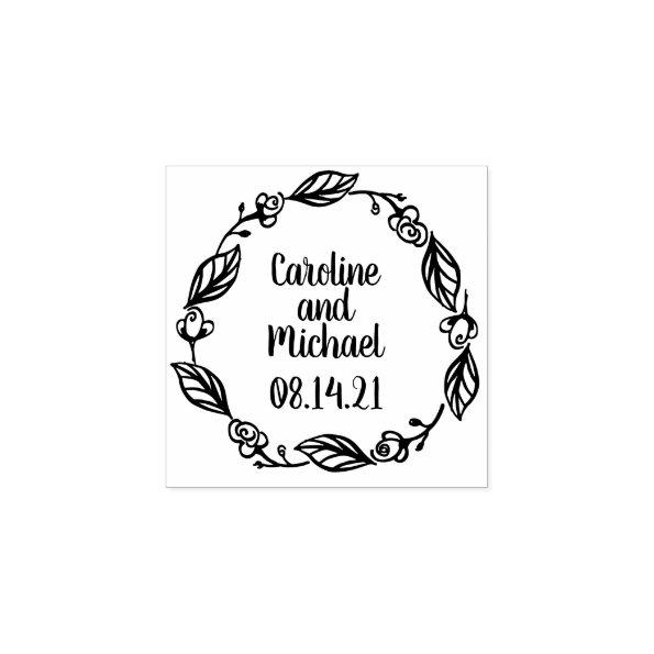 Rustic Laurels and Roses Country Wreath | Wedding Rubber Stamp