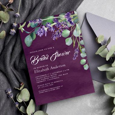 Rustic Lavender Eucalyptus Purple Bridal Shower Invitations