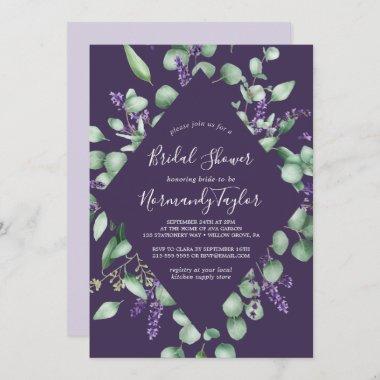 Rustic Lavender & Eucalyptus Purple Bridal Shower Invitations