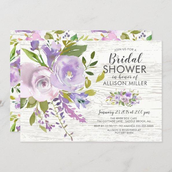 Rustic Lavender Floral Bridal Shower Invitations
