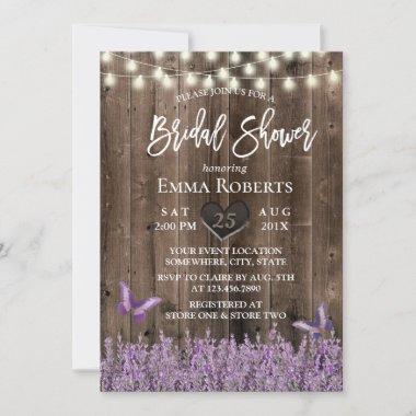 Rustic Lavender Floral Dark Wood Bridal Shower Invitations