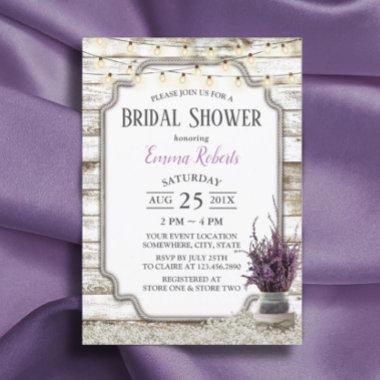 Rustic Lavender Floral Jar Barn Bridal Shower Invitations