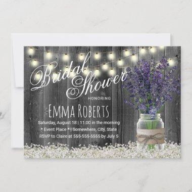 Rustic Lavender Floral Jar Barn Wood Bridal Shower Invitations
