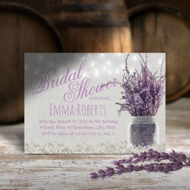 Rustic Lavender Floral Mason Jar Bridal Shower Invitations
