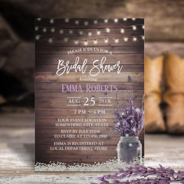 Rustic Lavender Floral String Lights Bridal Shower Invitations