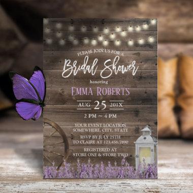 Rustic Lavender Floral White Lantern Bridal Shower Invitations