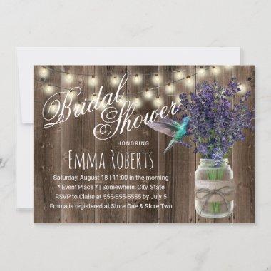 Rustic Lavender Flower & Hummingbird Bridal Shower Invitations