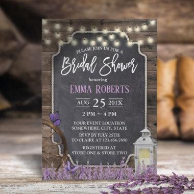 Rustic Lavender Flower White Lantern Bridal Shower Invitations