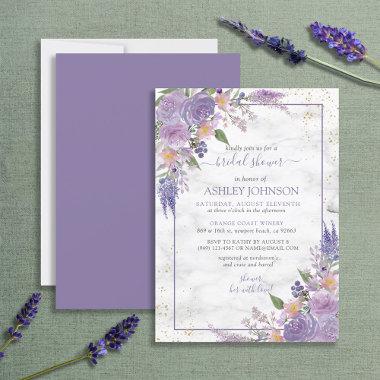 Rustic Lavender Lilac Gold Floral Bridal Shower Invitations