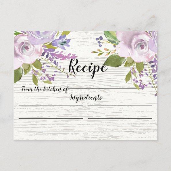Rustic Lavender Watercolor Floral Recipe Invitations