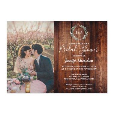 Rustic leaves on wood monogram photo