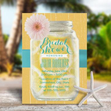 Rustic Lemons in Mason Jar Teal Belt Bridal Shower Invitations