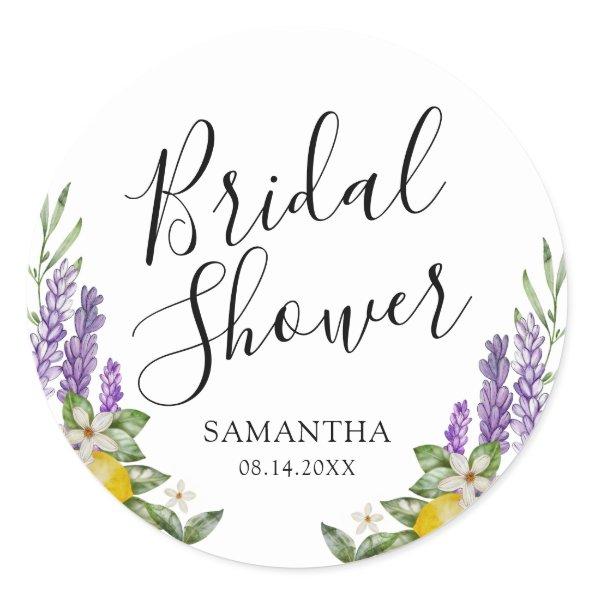 Rustic Lemons & Lavender Bridal Shower Favor Classic Round Sticker