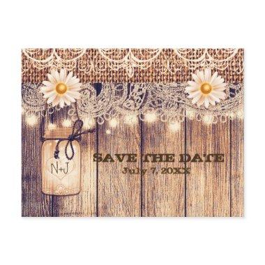 Rustic Lighted Mason Jar & Daisies Save the Date Announcement PostInvitations