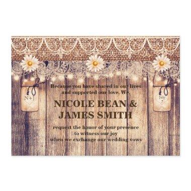 Rustic Lighted Mason Jars Daisies & Lace Wedding Invitations