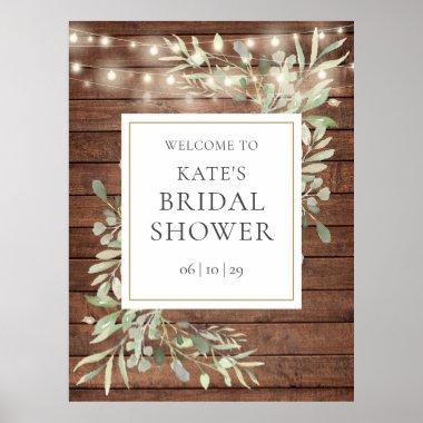 Rustic Lights Greenery Bridal Shower Welcome Sign