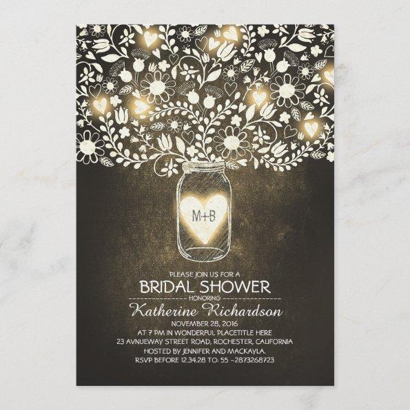 Rustic Lights Mason Jar Bridal Shower Invitations