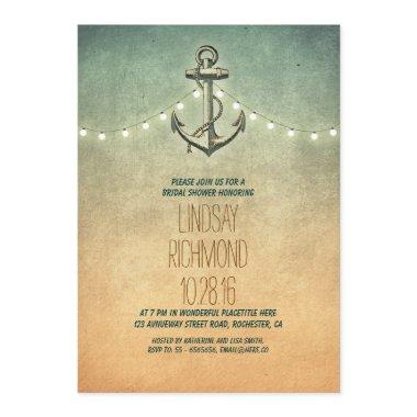 Rustic lights nautical bridal shower Invitations