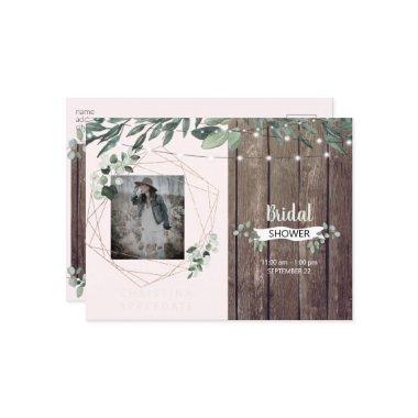 Rustic Lights & Wood Photo Blush Bridal Shower Invitation PostInvitations