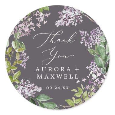 Rustic Lilac | Gray Thank You Wedding Favor Classic Round Sticker