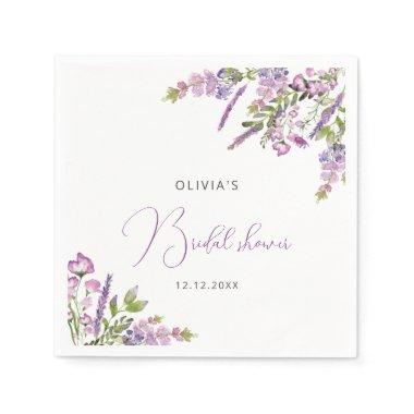 Rustic Lilac Purple Floral Bridal Shower Napkins