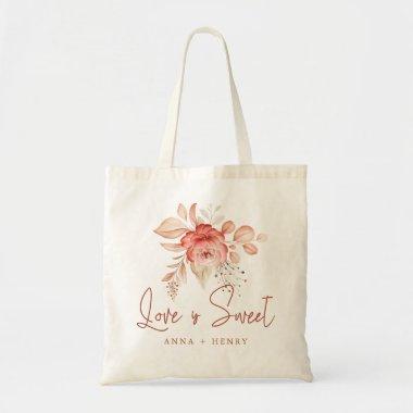 Rustic Love is Sweet Peach Floral Wedding Tote Bag