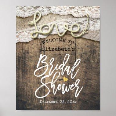 Rustic Love Rope Burlap Lace Bridal Shower Welcome Poster