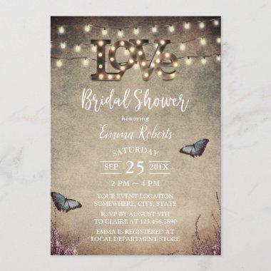 Rustic Love Sign & String Lights Bridal Shower Invitations