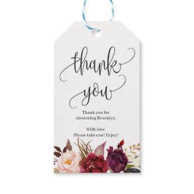 Rustic marsala burgundy floral bridal shower gift tags