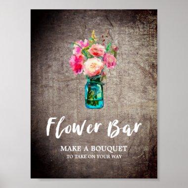 Rustic Mason Jar and Flowers Bouquet Flower Bar Poster