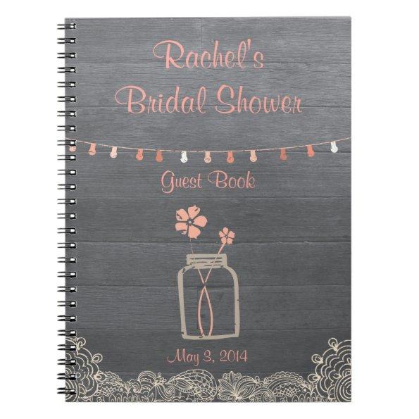 Rustic Mason Jar Bridal Shower Notebook Coral