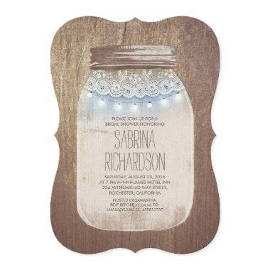 Rustic Mason Jar Dusty Blue Bridal Shower Invitations