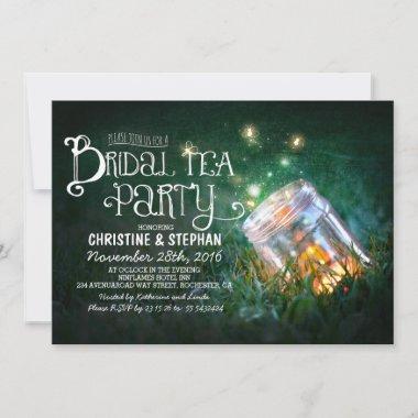 rustic mason jar & fireflies bridal tea party Invitations