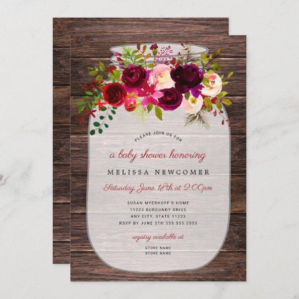 Rustic Mason jar floral baby shower invitations