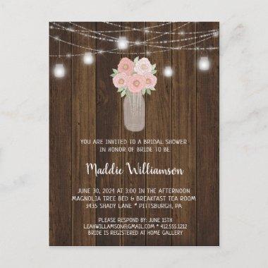 Rustic Mason Jar Floral Lights Bridal Shower PostInvitations