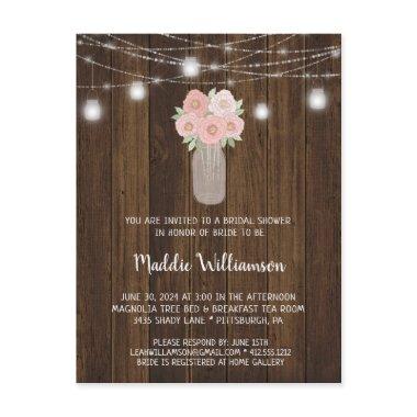 Rustic Mason Jar Floral Lights Bridal Shower PostInvitations