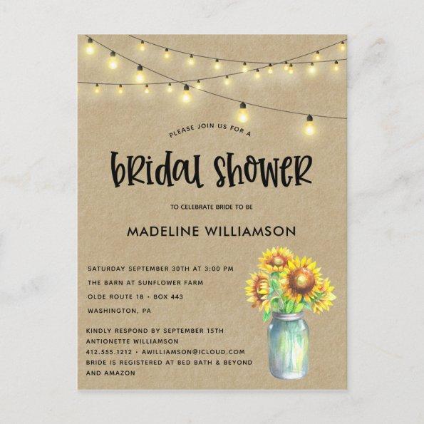 Rustic Mason Jar Kraft Bridal Shower Invitation PostInvitations