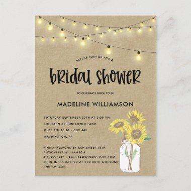 Rustic Mason Jar Kraft Bridal Shower Invitation PostInvitations