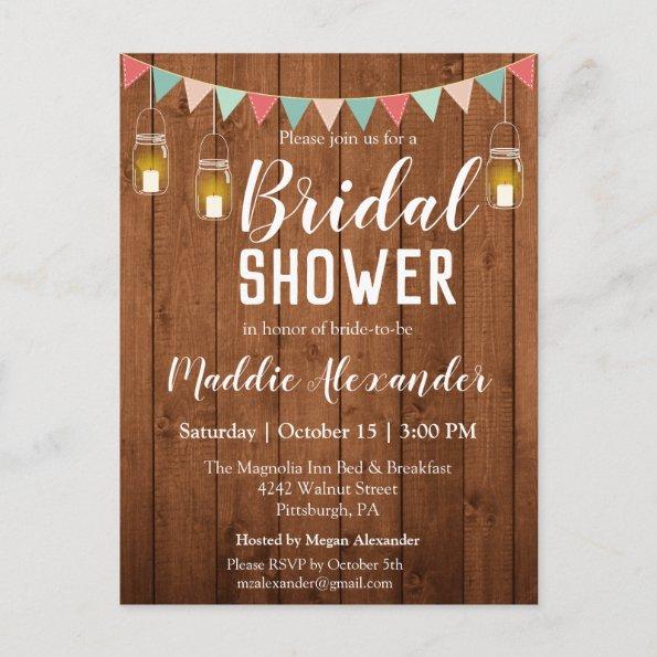 Rustic Mason Jar Lights Bridal Shower Invitation PostInvitations