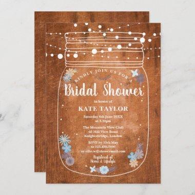 Rustic Mason Jar String Lights Bridal Shower Invitations