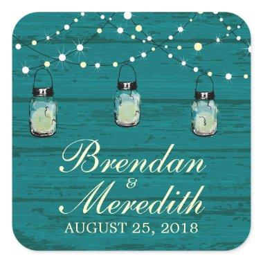 Rustic Mason Jar String of Lights Square Sticker