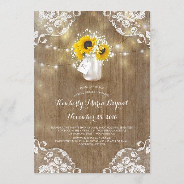 Rustic Mason Jar Sunflower Bridal Shower Invitations