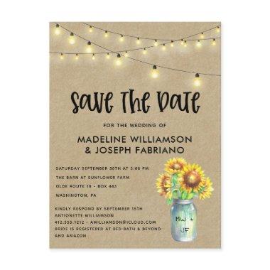 Rustic Mason Jar Sunflower Save the Date PostInvitations