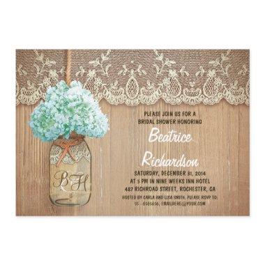 rustic mason jar turquoise hydrangea bridal shower Invitations